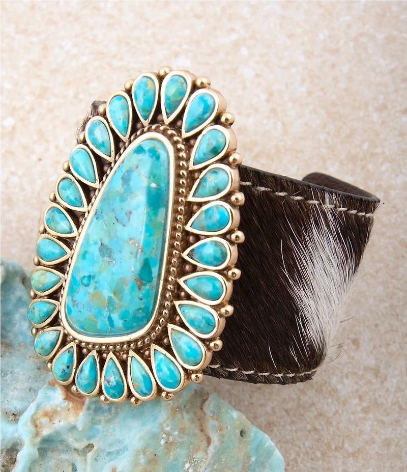 Barse Bronze, Cow Print and Turquoise Out West Statement Cuff Bracelet