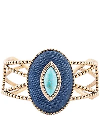 Barse Blue Turquoise and Denim Golden Cuff Bracelet