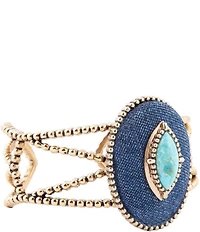 Barse Blue Turquoise and Denim Golden Cuff Bracelet