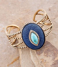Barse Blue Turquoise and Denim Golden Cuff Bracelet