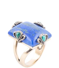 Barse Prismatic Blue Lapis and Malachite Golden Ring