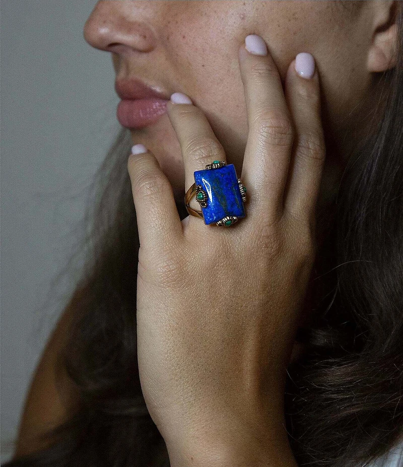 Barse Prismatic Blue Lapis and Malachite Golden Ring