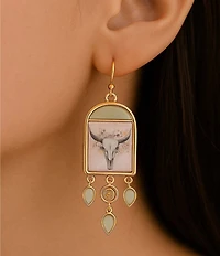 Barse Bronze Floral Steer Aventurine Chandelier Earrings