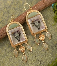 Barse Bronze Floral Steer Aventurine Chandelier Earrings