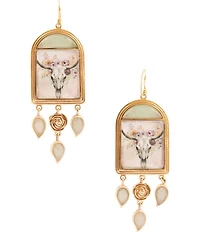 Barse Steer Skull Green Aventurine Golden Drop Earrings