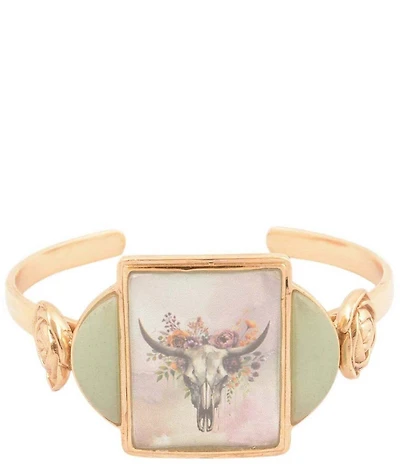 Barse Bronze Floral Steer Aventurine Cuff Bracelet