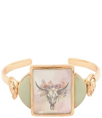 Barse Bronze Floral Steer Aventurine Cuff Bracelet