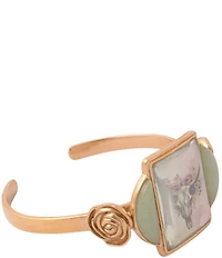 Barse Bronze Floral Steer Aventurine Cuff Bracelet