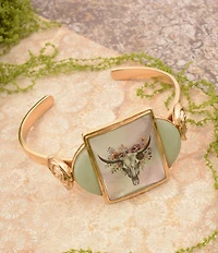 Barse Bronze Floral Steer Aventurine Cuff Bracelet