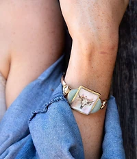 Barse Bronze Floral Steer Aventurine Cuff Bracelet