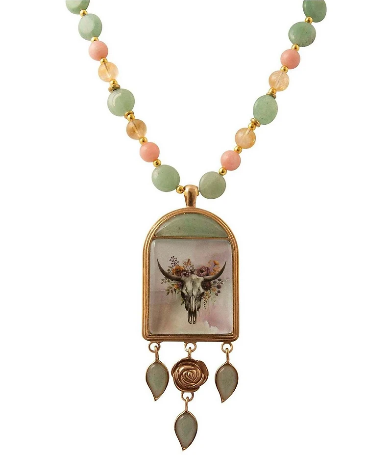 Barse Bronze Floral Steer Aventurine Short Pendant Necklace