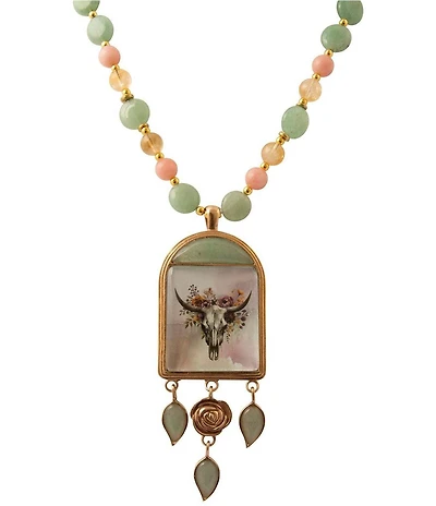 Barse Bronze Floral Steer Aventurine Short Pendant Necklace