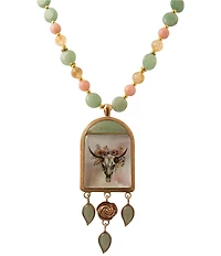 Barse Bronze Floral Steer Aventurine Short Pendant Necklace