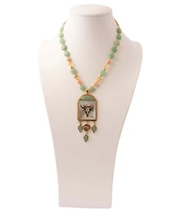 Barse Bronze Floral Steer Aventurine Short Pendant Necklace