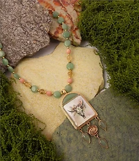 Barse Bronze Floral Steer Aventurine Short Pendant Necklace