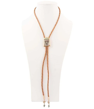 Barse Bronze Floral Steer Bolo Y Necklace
