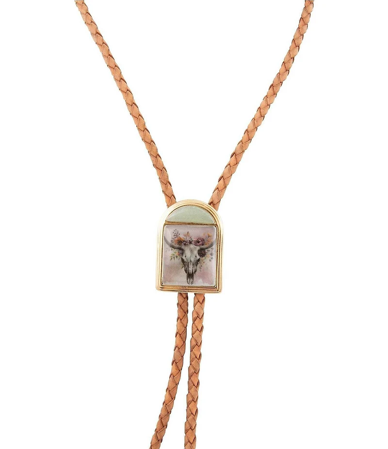 Barse Bronze Floral Steer Bolo Y Necklace