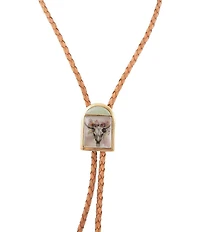 Barse Bronze Floral Steer Bolo Y Necklace
