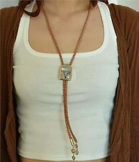 Barse Bronze Floral Steer Bolo Y Necklace