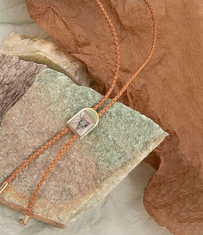 Barse Bronze Floral Steer Bolo Y Necklace