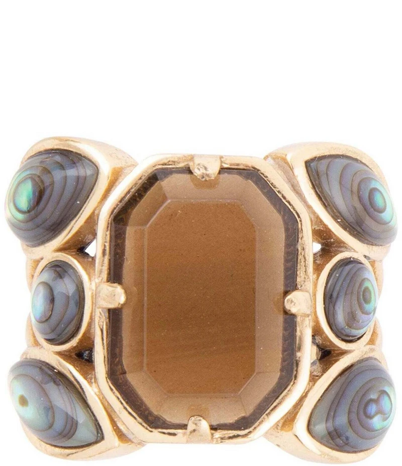 Barse Bronze, Genuine Abalone and Smoky Quartz Statement Ring