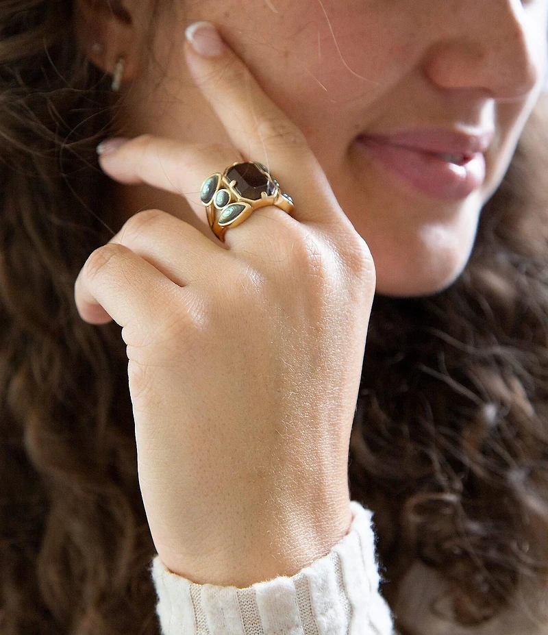 Barse Bronze, Genuine Abalone and Smoky Quartz Statement Ring