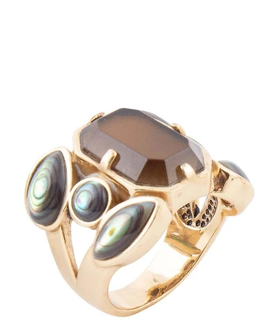 Barse Bronze, Genuine Abalone and Smoky Quartz Statement Ring