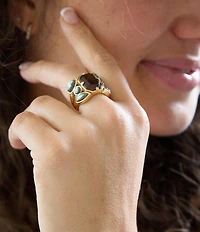 Barse Bronze, Genuine Abalone and Smoky Quartz Statement Ring