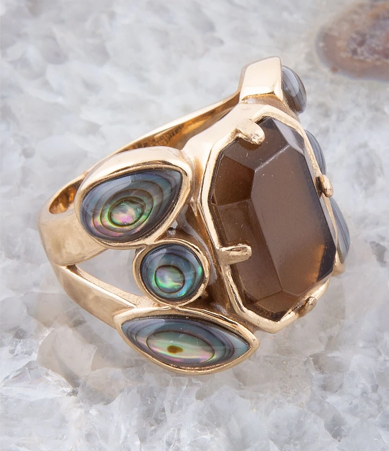 Barse Bronze, Genuine Abalone and Smoky Quartz Statement Ring