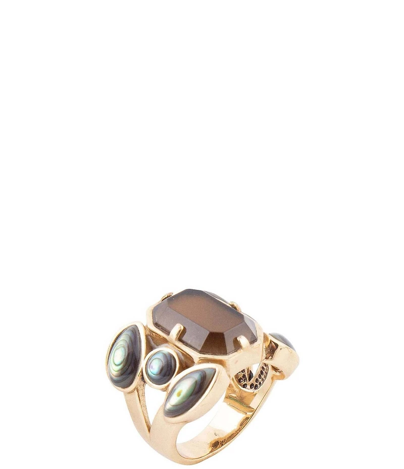 Barse Bronze, Genuine Abalone and Smoky Quartz Statement Ring