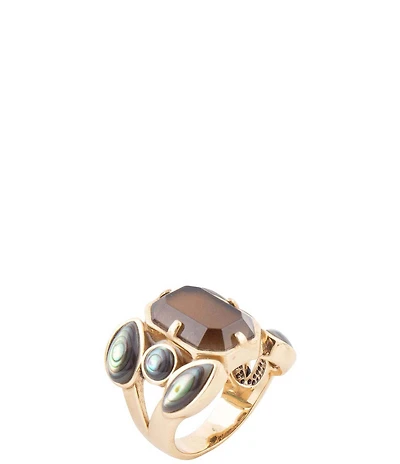 Barse Bronze, Genuine Abalone and Smoky Quartz Statement Ring