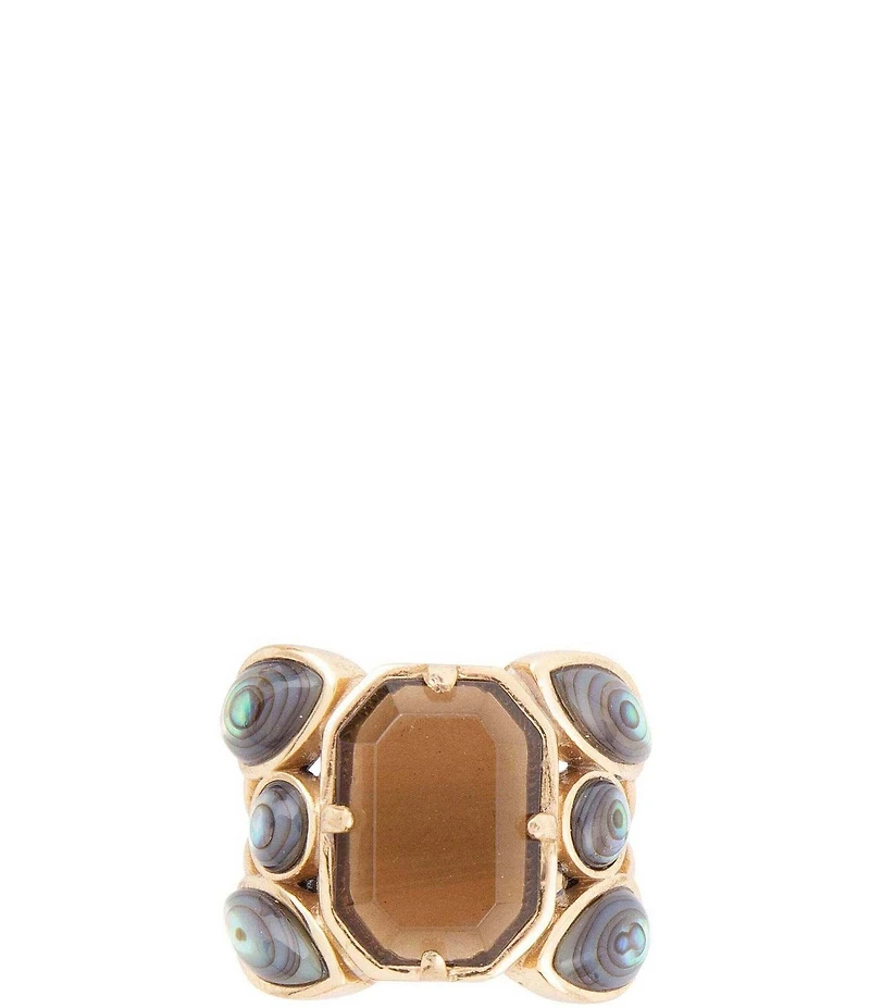Barse Bronze, Genuine Abalone and Smoky Quartz Statement Ring