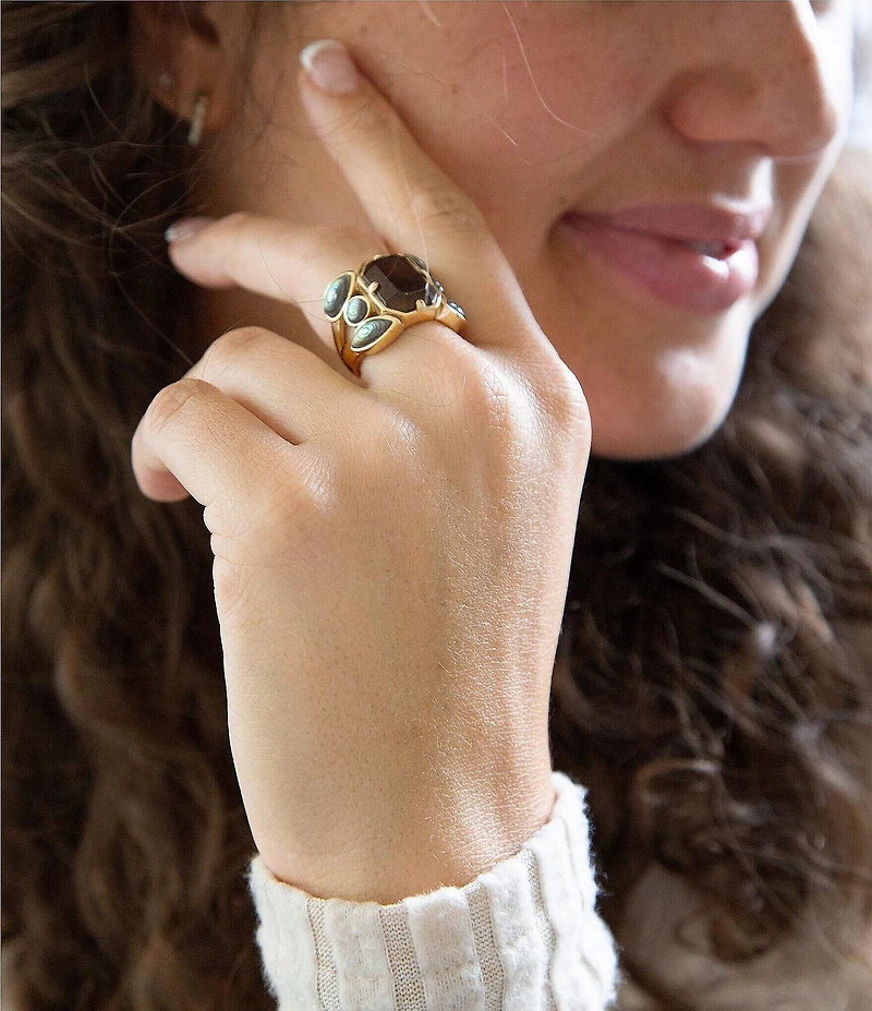 Barse Bronze, Genuine Abalone and Smoky Quartz Statement Ring