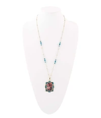 Barse Scenic Red Florals Blue Apatite Golden Pendant Necklace