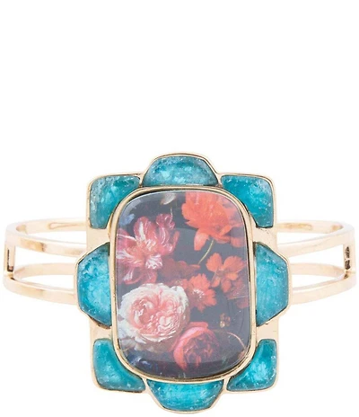 Barse Scenic Red Floral Blue Apatite Golden Cuff Bracelet