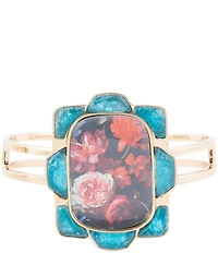 Barse Scenic Red Floral Blue Apatite Golden Cuff Bracelet