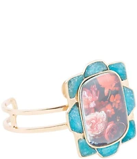 Barse Scenic Red Floral Blue Apatite Golden Cuff Bracelet