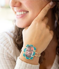 Barse Scenic Red Floral Blue Apatite Golden Cuff Bracelet