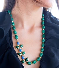 Barse Linked Blue Lapis and Green Malachite Golden Necklace