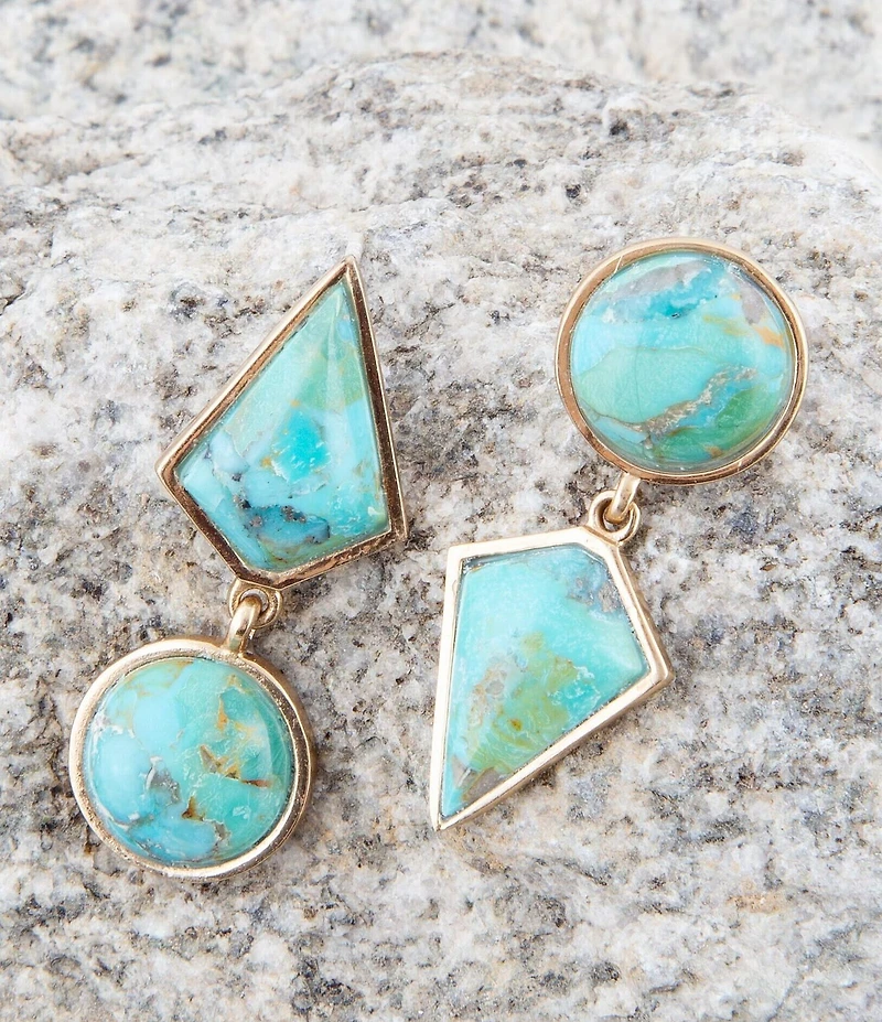 Barse Mismatched Blue Turquoise Golden Post Earrings
