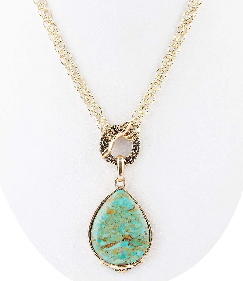 Barse Abby Blue Turquoise and Golden Bronze Pendant Necklace