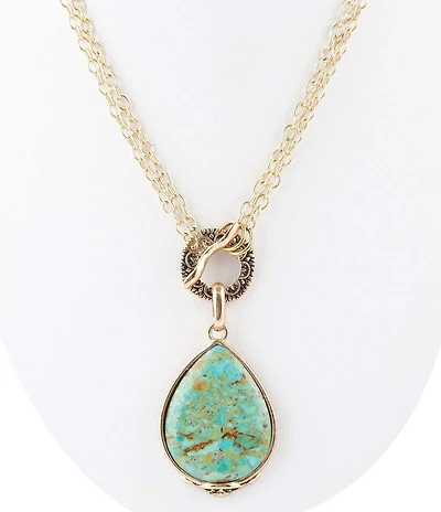 Barse Abby Blue Turquoise and Golden Bronze Pendant Necklace