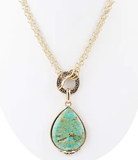 Barse Abby Blue Turquoise and Golden Bronze Pendant Necklace