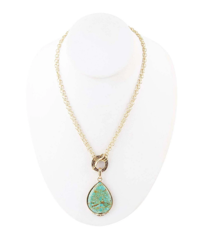 Barse Abby Blue Turquoise and Golden Bronze Pendant Necklace
