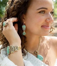 Barse Abby Blue Turquoise and Golden Bronze Pendant Necklace