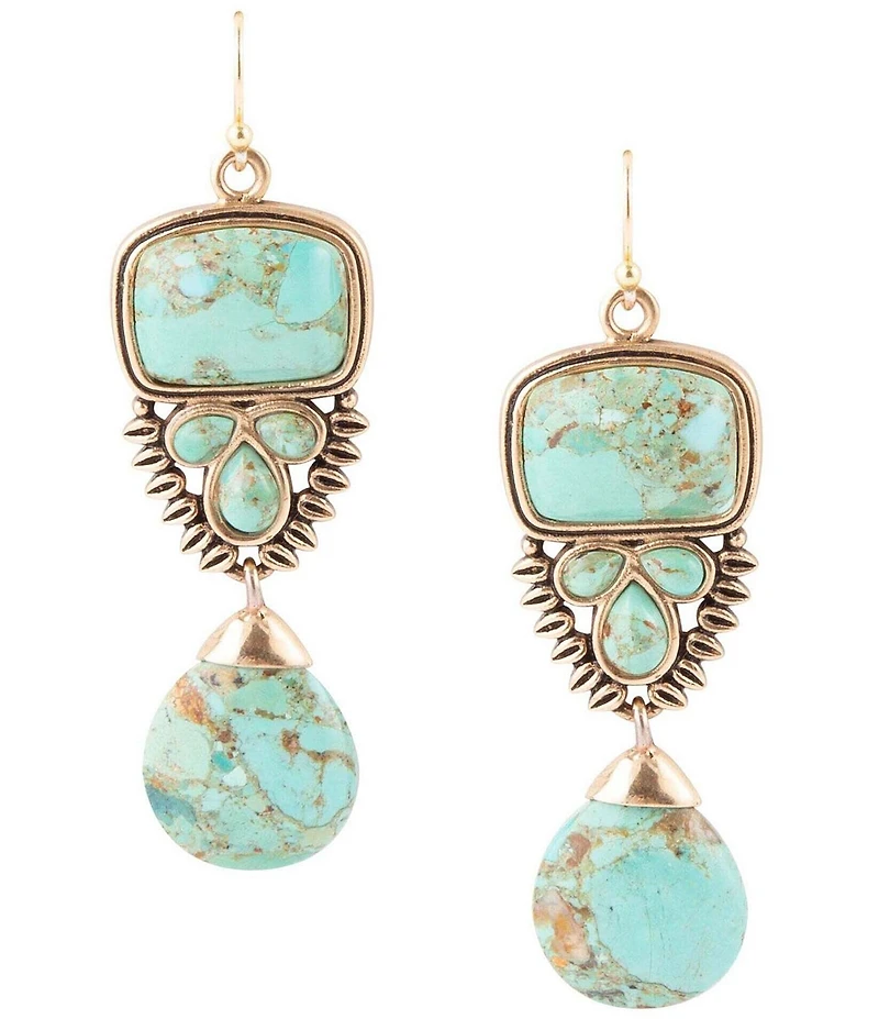 Barse Imara Blue Turquoise and Golden Statement Earrings