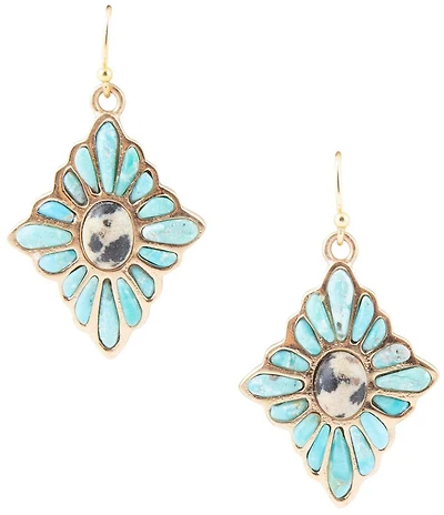 Barse Tulum Blue Turquoise Golden Cross Earrings