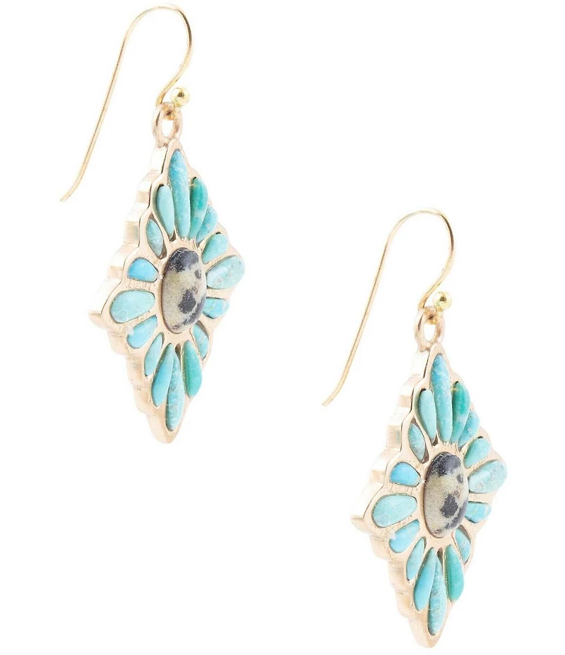 Barse Tulum Blue Turquoise Golden Cross Earrings