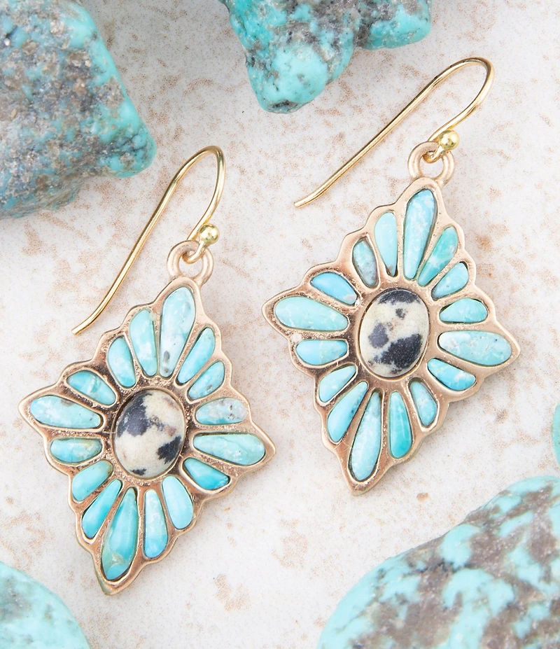 Barse Tulum Blue Turquoise Golden Cross Earrings