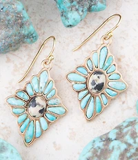 Barse Tulum Blue Turquoise Golden Cross Earrings
